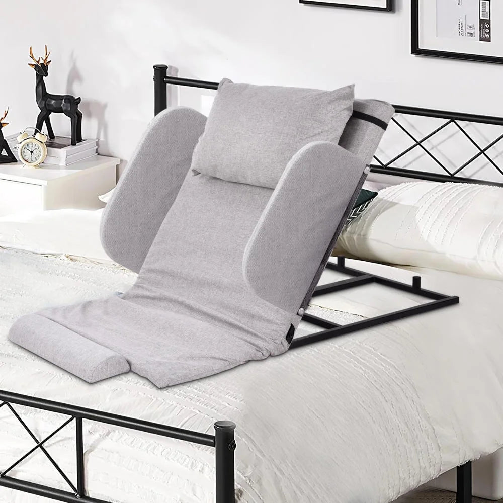 Electric Lifting Backrest for Bed, Folding Adjustable Multi-Function Neck Head and Lumbar Back Support for Elder, Electric Lifting Backrest Pillow with Electric Pump System (Gray with Armrest)
