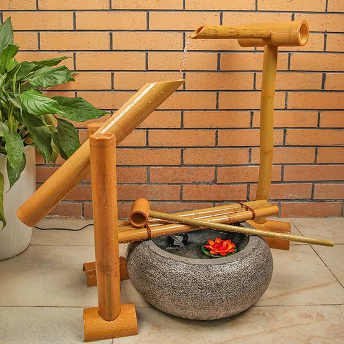 Swing Fountain For Outdoors, Zen Garden Water Fountain Bamboo, With Pump, DIY Zen Fountain, Bamboo Water Feature Zen Fountain Set