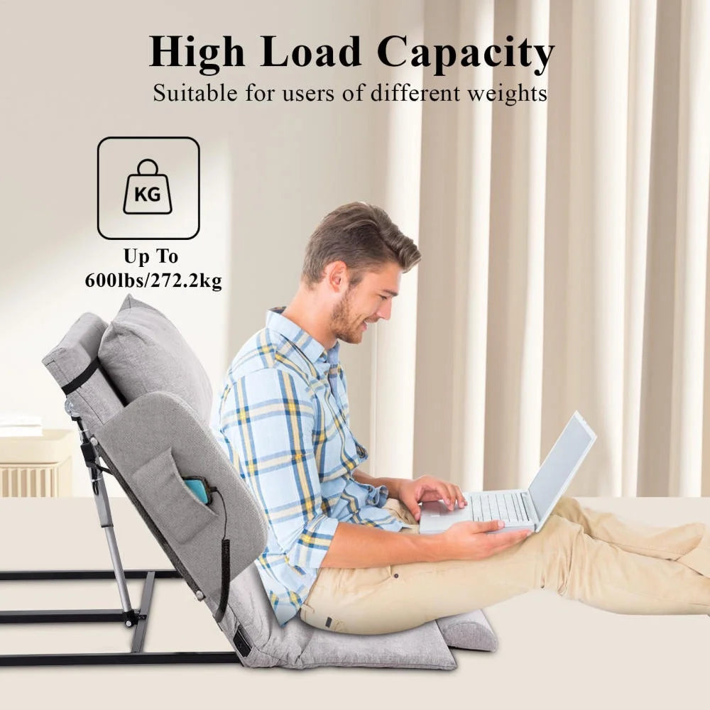 Electric Lifting Backrest for Bed, Folding Adjustable Multi-Function Neck Head and Lumbar Back Support for Elder, Electric Lifting Backrest Pillow with Electric Pump System (Gray with Armrest)