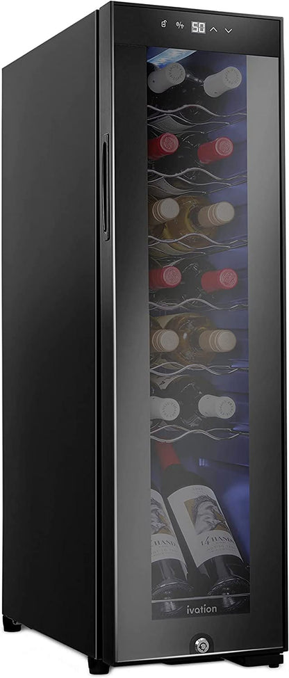 Ivation 14-Bottle Wine Cooler, Freestanding Beverage Cooler with Lock, Black