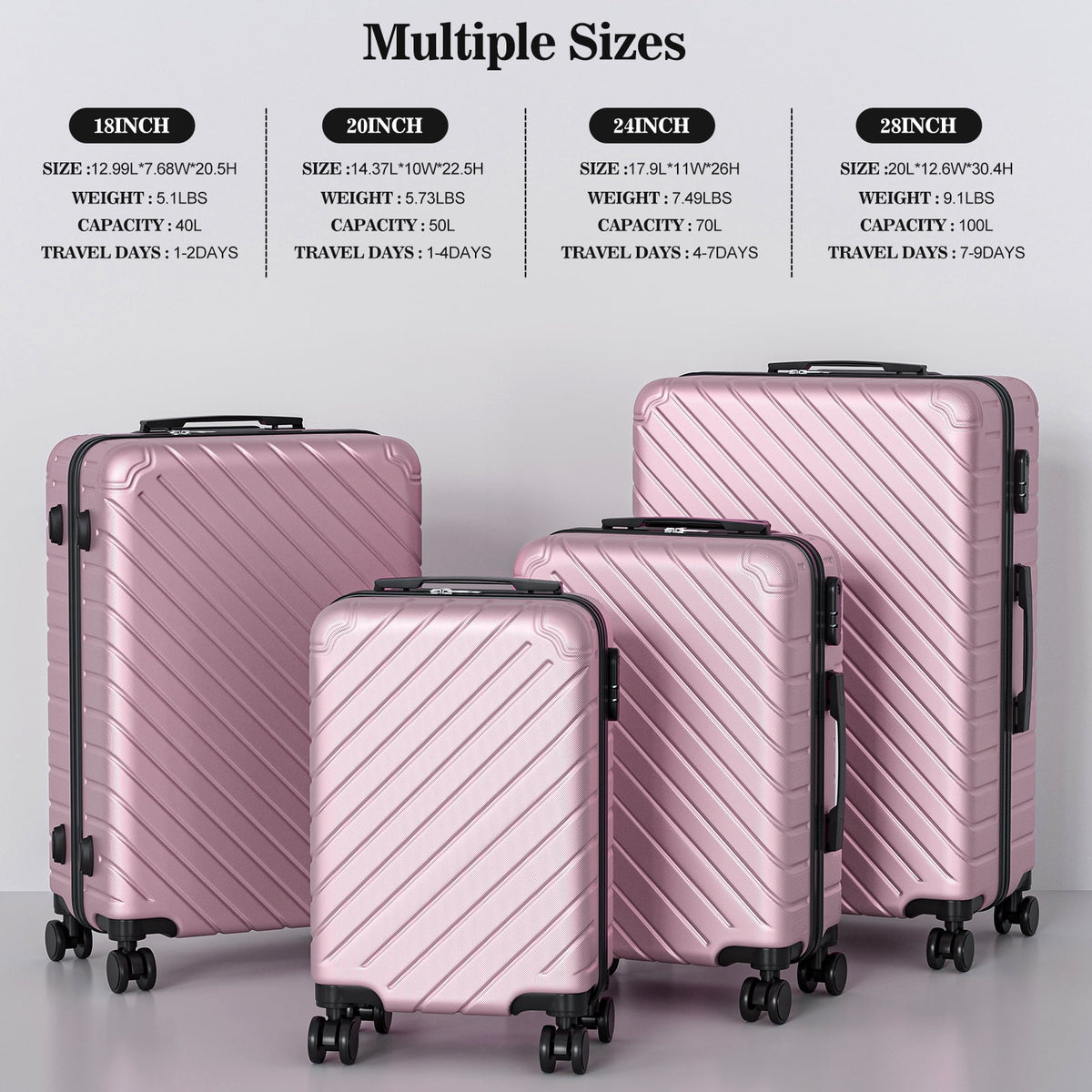 Apelila 4 Piece Luggage Sets Waterproof Durable Ultra-Light Hardside Spinner Suitcase Set Extra Large Capacity with 360�� Silent Wheels 3-Level Handles Lightweight Travel Luggage Free Covers & Hangers