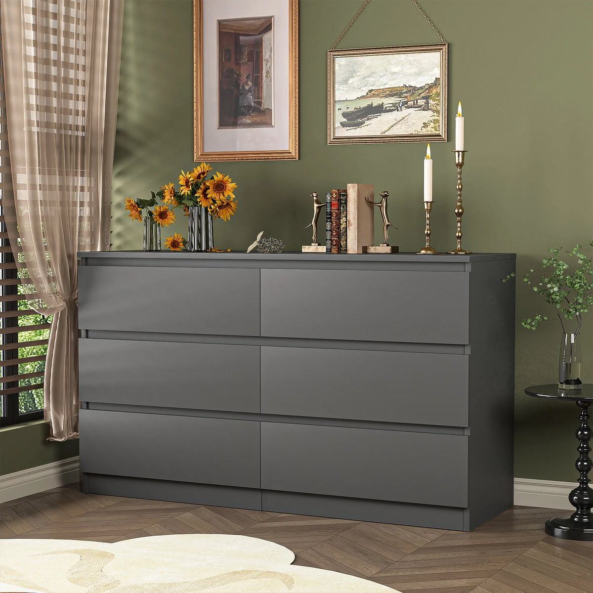 Kadyn White Chest of Drawer, 6 Double Drawer Dresser for Bedroom, Modern Storage Cabinet for Living Room, Dresser