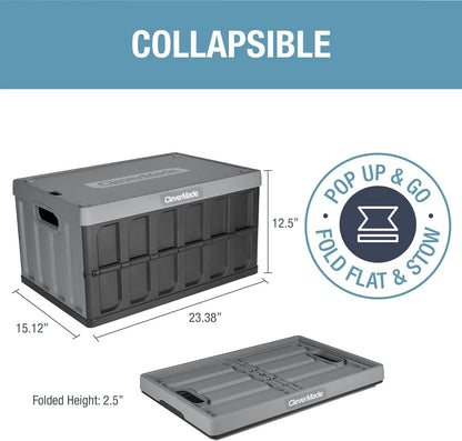 CleverMade 3 Pack Stackable Collapsible Storage Bin with Lids - 16 Gal Ocean