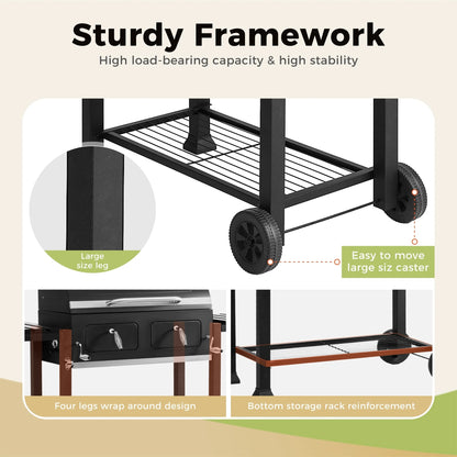 Extra Large Charcoal BBQ Grill with 794 sq. in. Cooking Area, Dual Lifting Charcoal Trays & Foldable Side Tables