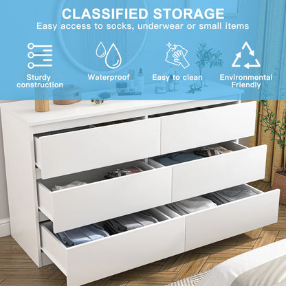Kadyn White Chest of Drawer, 6 Double Drawer Dresser for Bedroom, Modern Storage Cabinet for Living Room, Dresser