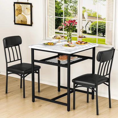 Lamerge Sets for 4, Dining Room Table with 4 PU Leather Upholstered Chairs, Modern Wood Kitchen Table and Chairs Set, Square Dinette Sets for Breakfast Nook, Gray