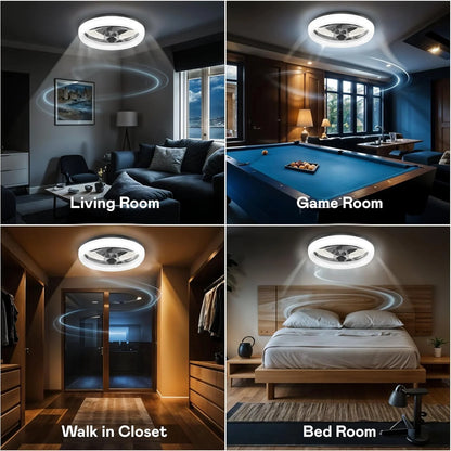 CannonX 14�� Low Profile Ceiling Fans with Lights and Remote, Modern Fandelier Ceiling Fan with Light, 6 Speeds, 3 Lighting Modes 3500K-5500K, Flush Mount for Bedroom, LED 2200 Lumens