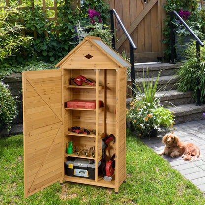 Gymax Outdoor Storage Shed Lockable Wooden Garden Tool Storage Cabinet W/ Shelves