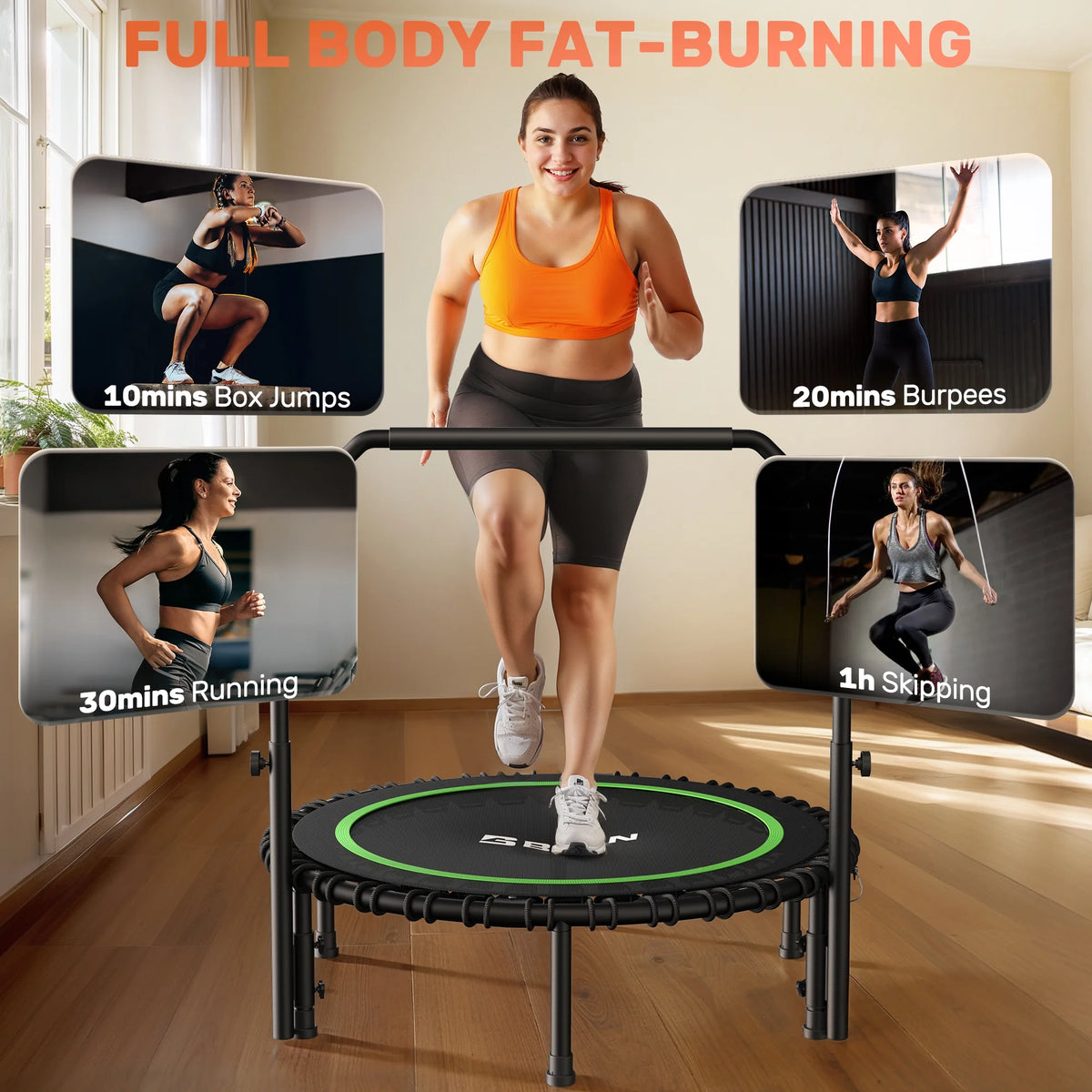BCAN 450 LBS Foldable Mini Trampoline, 40" Fitness Trampoline with Bungees, Stable & Quiet Exercise Rebounder for Kids/Adults