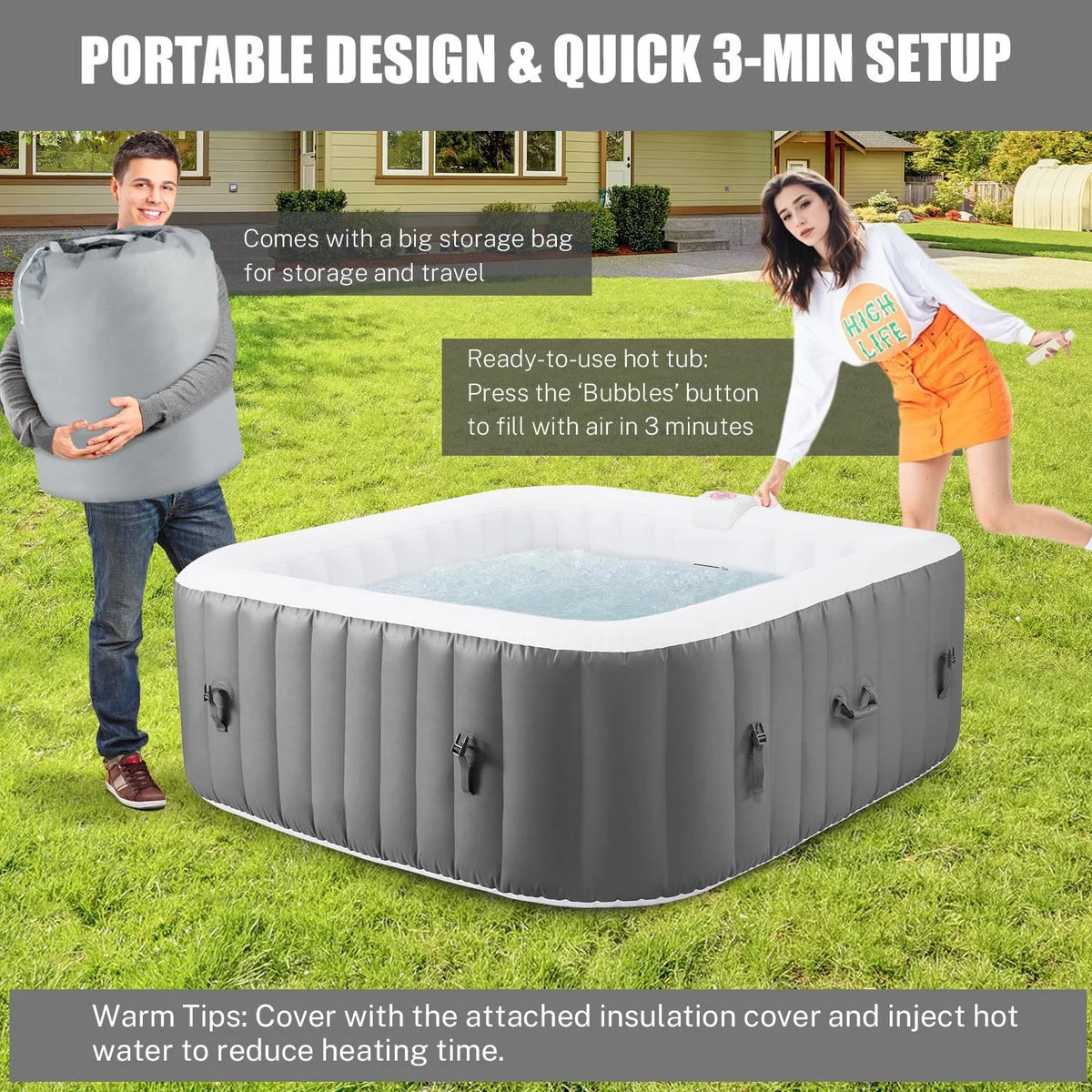Hot Tub for 4-6 Person, Seizeen Outdoor Patio Large Inflatable Hot Tub Home SPA, with 130pcs Massage Jets, 910L, 4 Filters, 2 Cup Holders, Lockable Cover, Storage Bag, Max 104�H, 73in, Navy