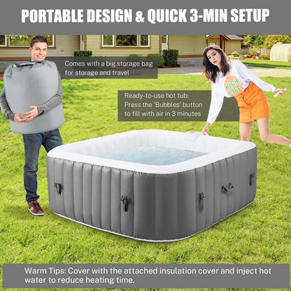 Hot Tub for 4-6 Person, Seizeen Outdoor Patio Large Inflatable Hot Tub Home SPA, with 130pcs Massage Jets, 910L, 4 Filters, 2 Cup Holders, Lockable Cover, Storage Bag, Max 104�H, 73in, Navy