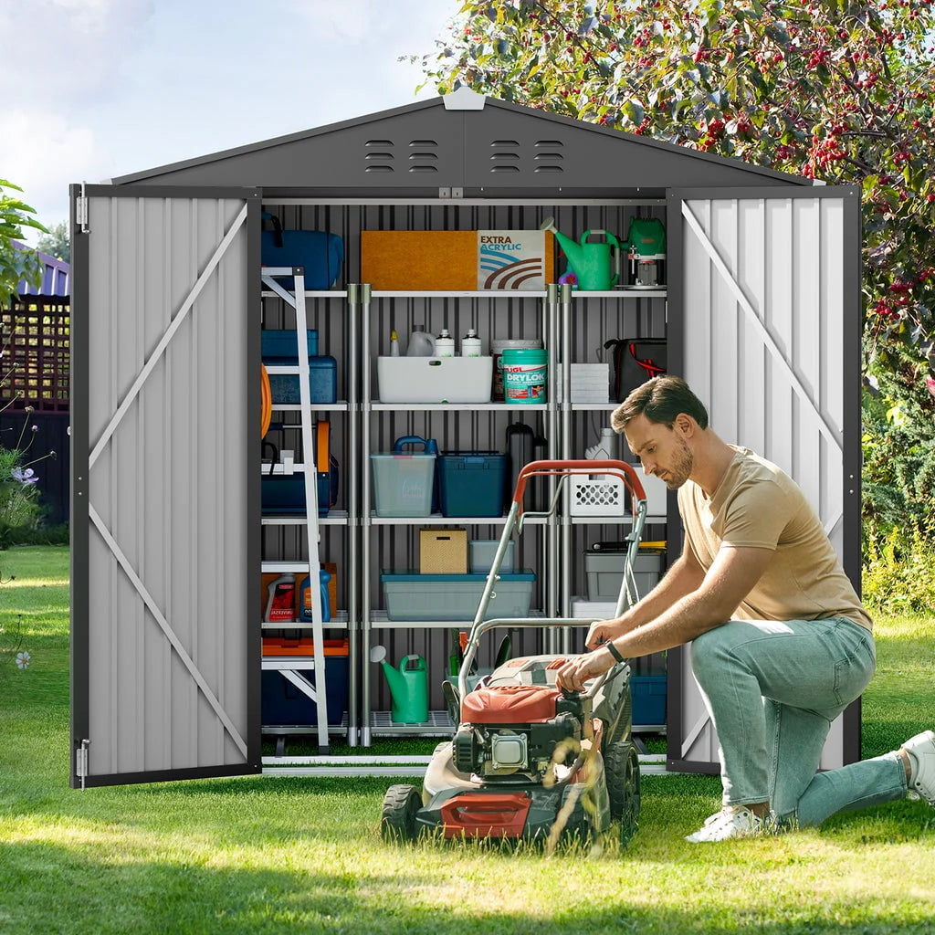 Aiho 8 x 6 FT Outdoor Storage Shed on Clearance with Metal Base  Frame and Double Lockable Doors for Garden, Patio - Gray