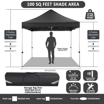 SANOPY 10 x 10 FT Pop Up Canopy Tent 10x10 Easy up Canopy, Heavy Duty Outdoor Canopy UPF 50+ All Weather Waterproof Instant Party Tents for Parties Gazebo with Handbag