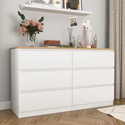 Kadyn White Chest of Drawer, 6 Double Drawer Dresser for Bedroom, Modern Storage Cabinet for Living Room, Dresser