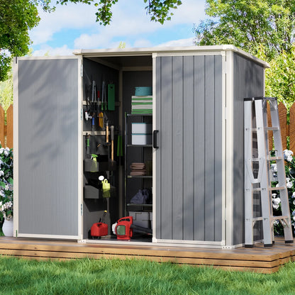 Sunmthink 5.0' X 3.1' Resin Outdoor Shed with Base Frame, Plastic Shed with Lockable Door, for Garden, Ptaio, Backyard, Gray