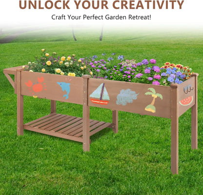 PETSCOSSET Large Raised Garden Bed Outdoor Wooden Planter Box with Legs for Gardening