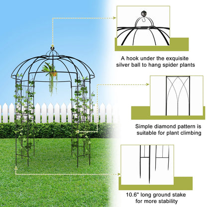 Ktaxon Garden Arch 8.8Ft Garden Birdcage Shape Garden Arbor Garden Gazebo