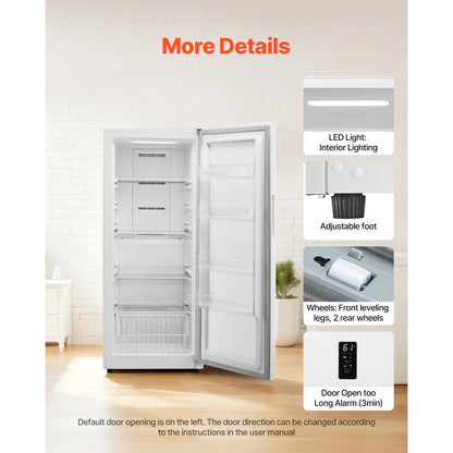 KFFKFF 17 Cu.Ft Upright Convertible Fridge/Freezer Upright Fridge Freezer Low Sound with Electronic Temperature Control Door Open too Long Alarm Adjustable Shelves and LED