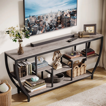 Tribesigns 70.9 Inch Entertainment Center with Storage Shelves, 70.9 Inch TV Stand for Television up to 80 Inches, Wood TV Media Console Table Unit for Living Room, Bedroom,Gray