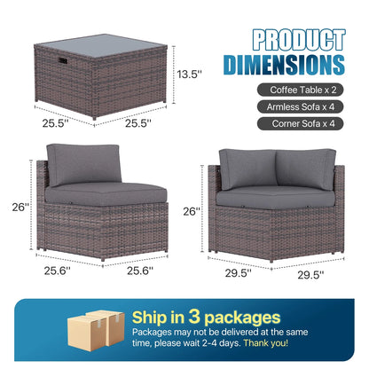 Sunmthink Patio Furniture Sets, 10-Piece Outdoor Patio Furniture with Thick Cushions, Wicker Outdoor Conversation Set and Waterproof Cover for Backyard, Poolside, Garden