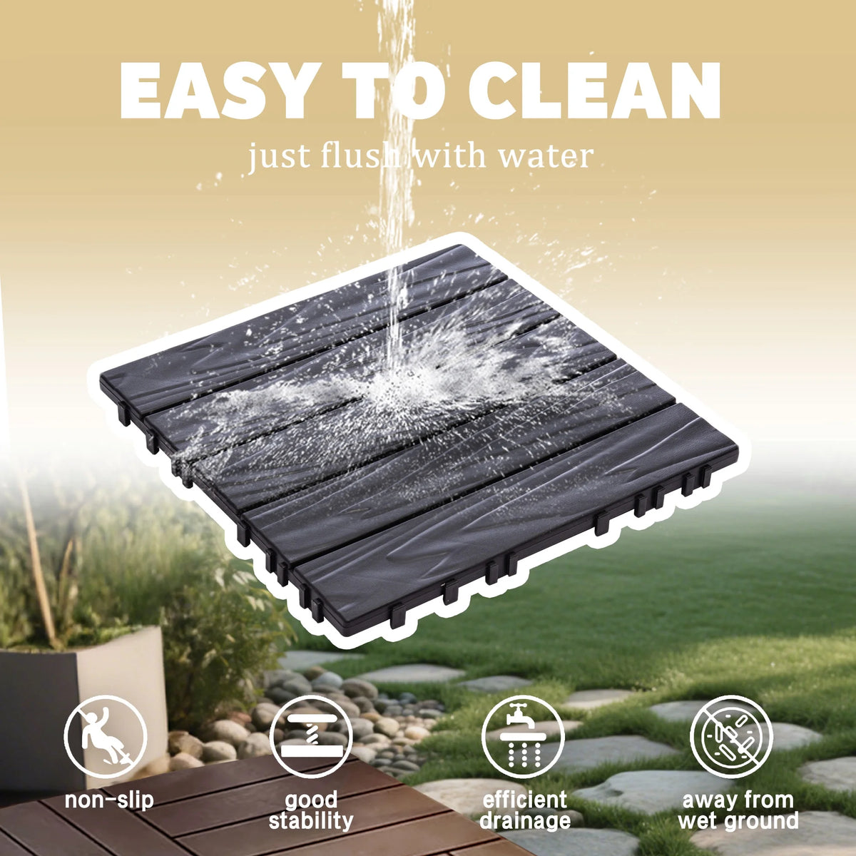 76 Pack Interlocking Deck Tiles, 11.42"x11.42", Polypropylene, Waterproof Outdoor Flooring, 3D Wood Grain Plastic, for Patio, Balcony, Backyard