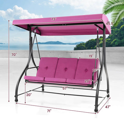Costway 3-Seat Outdoor Converting Patio Swing Glider Adjustable Canopy Porch Swing Black