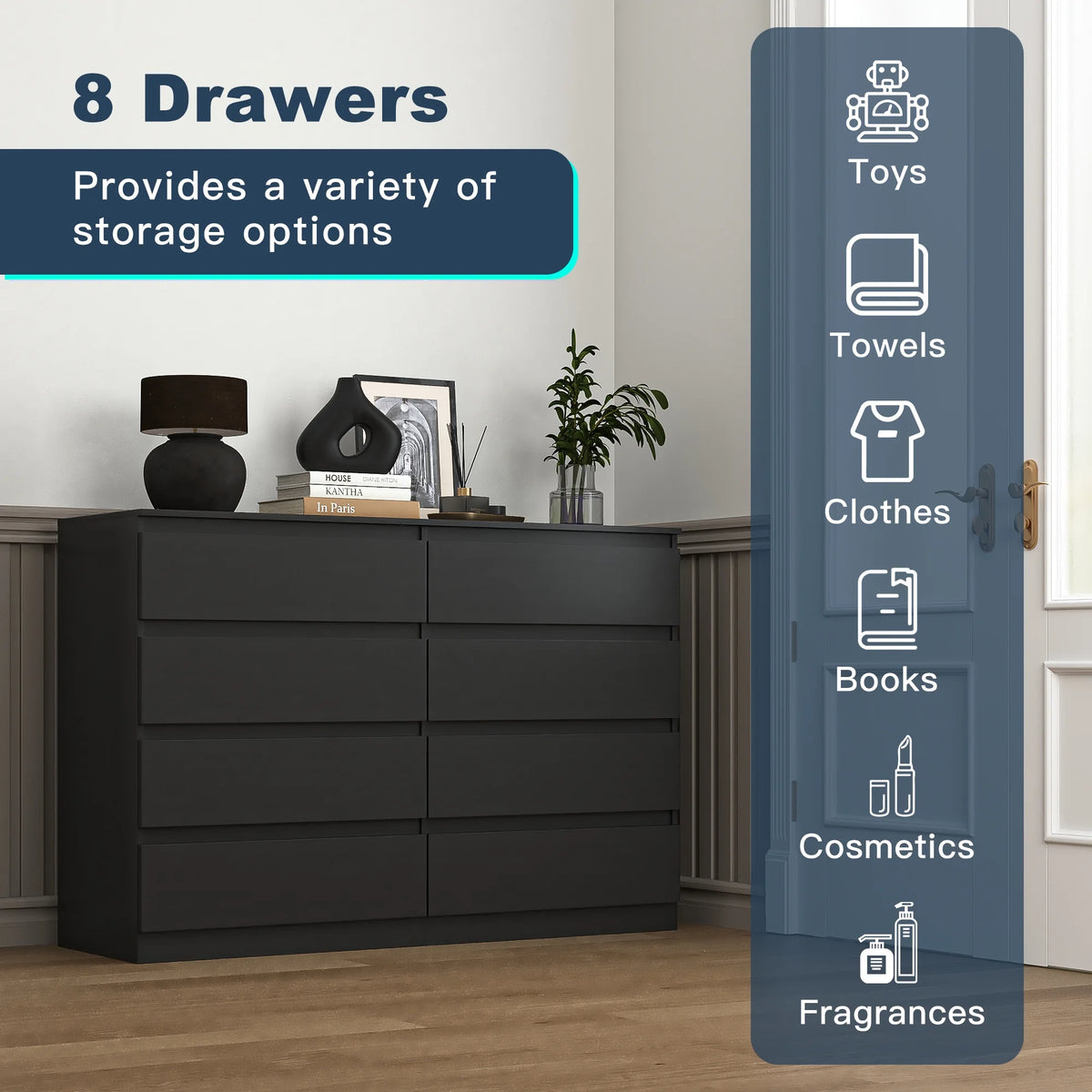 Kadyn White Chest of Drawer, 6 Double Drawer Dresser for Bedroom, Modern Storage Cabinet for Living Room, Dresser