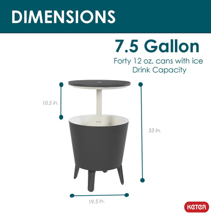 Keter Pacific 7.5 Gallon Cool Bar 2 in 1 Weather Resistant Side Table and Bar Durable Resin Outdoor Patio Beverage Cooler Table, Rattan Look Brown