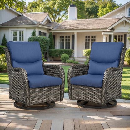 Gymojoy Outdoor Rocking Chairs Set of 2, All Weather PE Wicker Swivel Patio Glider Chairs, Garden Outdoor Furniture Set for Backyard Deck,Blue