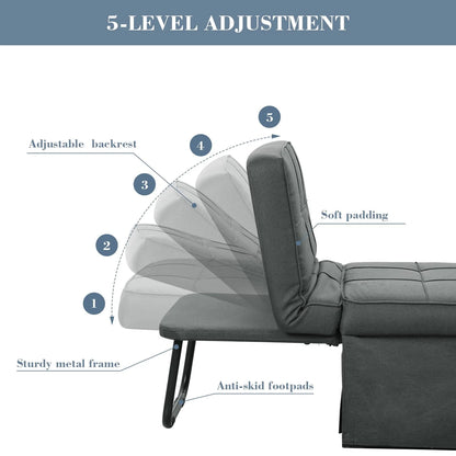 Ainfox Folding Sofa Bed, 4 in 1 Daybeds Ottoman Chair Lounge Couch for Guest Sleeper, Suitable for Modern Living Room, Bedroom, Small Single Size(Dark Grey)