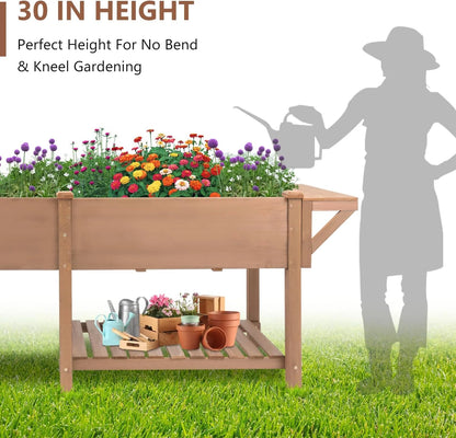 PETSCOSSET Large Raised Garden Bed Outdoor Wooden Planter Box with Legs for Gardening