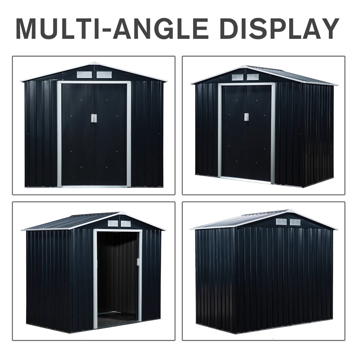 Outsunny 7' x 4' Metal Storage Shed Organizer, Garden Tool House with 4 Vents and 2 Sliding Doors for Backyard, Patio, Garage, Lawn, Dark Gray
