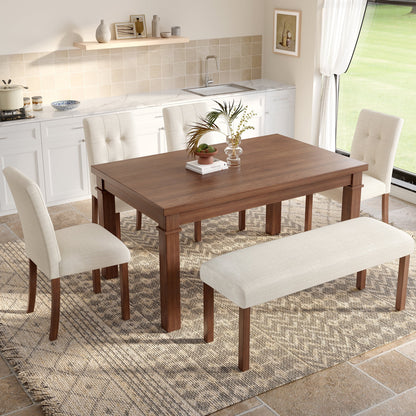 Euroco 6-Piece Wood Dining Table Set for 6, Modern Rectangular Kitchen Table with 4 Upholstered Chairs & Bench for Kitchen Dining Room,Walnut