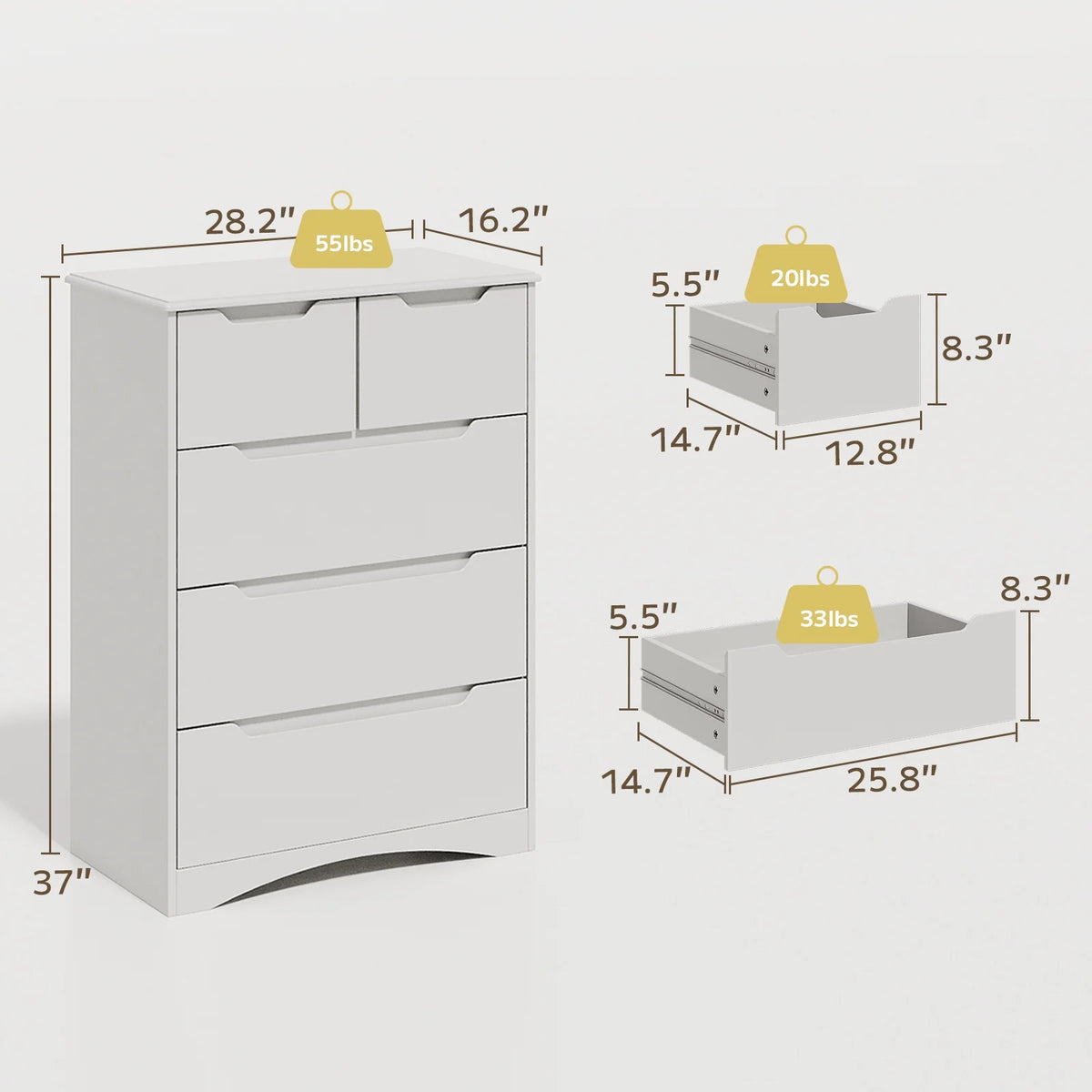 6 Drawer White Dresser,Lofka Modern Wood Double Chest, Versatile Dressers for Bedroom Office Living Room