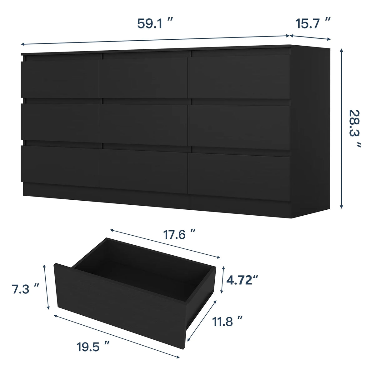 Kadyn White Chest of Drawer, 6 Double Drawer Dresser for Bedroom, Modern Storage Cabinet for Living Room, Dresser
