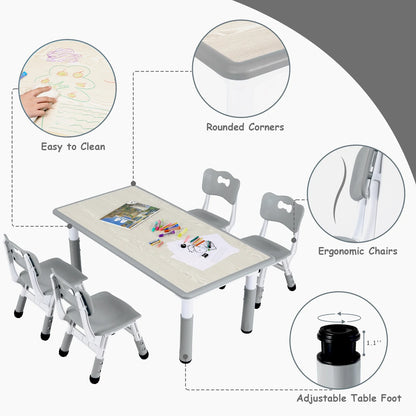 LAZY BUDDY Kids Table and 4 Chairs Set, Height Adjustable Toddler Desk with Graffiti Desktop, Kids Activity Table Set for Daycare, Home