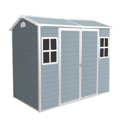 8x4 FT Outdoor Storage Shed with Floor, Resin Garden Sheds with Lockable Door, Vents & Windows, Weather Resistant Tool Shed with Sloped Roof for Backyard Patio, Grey