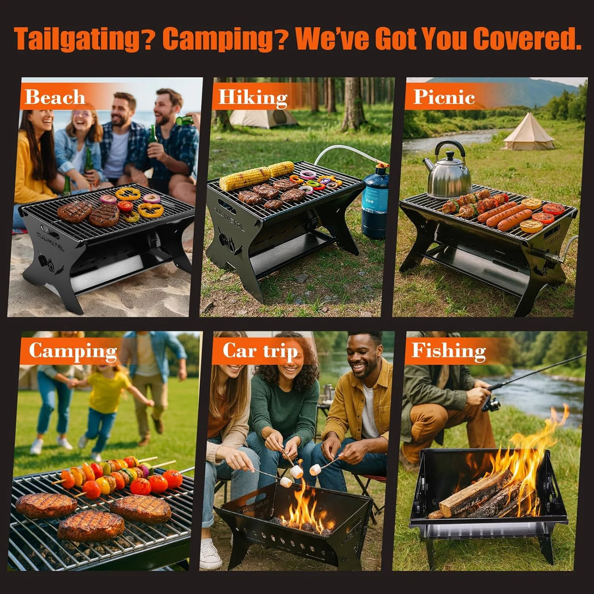 Portable Gas/Charcoal Grill �C Foldable BBQ & Fire Pit for Outdoor Cooking, Camping, Tailgating,  & Backyard