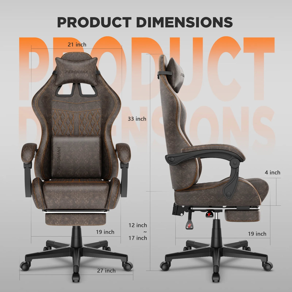 Luxvie Gaming Chair with Footrest Computer Ergonomic Office Chair with Massage Lumbar Support & Headrest, High Back Vintage Game Chair for Adults and Kids, Black