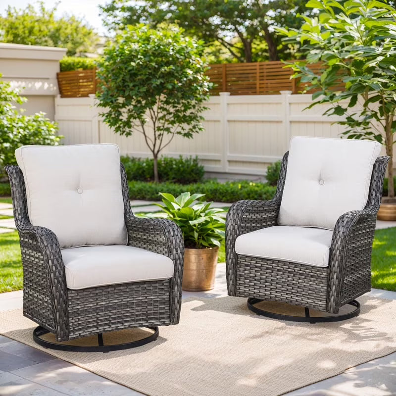 Gymojoy Outdoor Rocking Chairs Set of 2, All Weather PE Wicker Swivel Patio Glider Chairs, Garden Outdoor Furniture Set for Backyard Deck,Blue