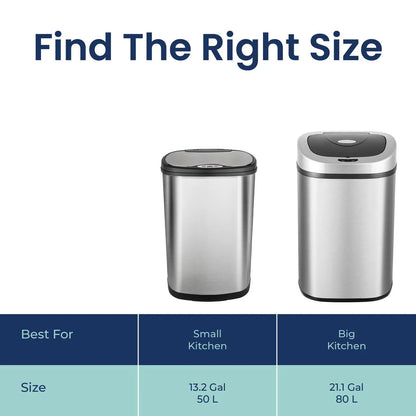 Nine Stars Automatic Trash Can, 21 Gallon Stainless Steel, Motion Sensor Hands Free Soft Close Lid Garbage Bin, Silver
