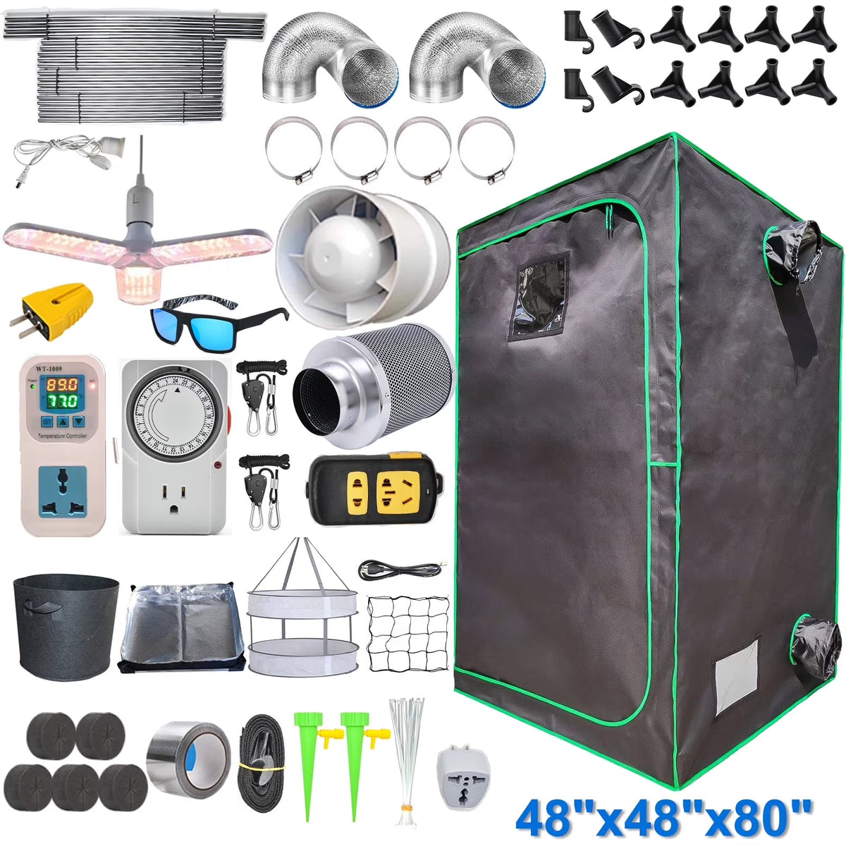iMeshbean 48" x 48" x 80" Grow Tent Kit with Full Spectrum LED Plant Growth Lamp, Air Ventilation Filter System & Thermostat