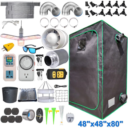 iMeshbean 48" x 48" x 80" Grow Tent Kit with Full Spectrum LED Plant Growth Lamp, Air Ventilation Filter System & Thermostat