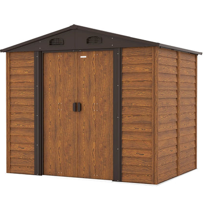 Patiowell luxurious 8 x 6 FT Wood Look Storage Shed for Outdoor, Steel Yard Shed with Design of Lockable Doors, Brown