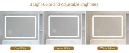 Mainstays Get Ready with Me GRWM Deluxe 2-Piece Vanity and Stool with Lighted Mirror and USB Power, White Finish