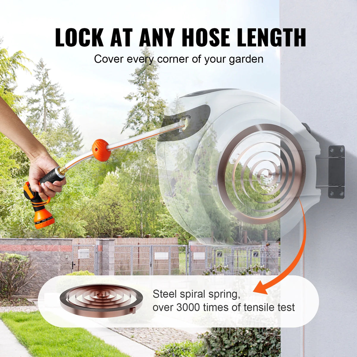 KFFKFF Retractable Hose Reel Water Hose Reel 130'x1/2" 180�� Swivel Wall Mount
