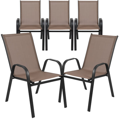 BizChair 5 Pack Black Outdoor Stack Chair with Flex Comfort Material and Metal Frame