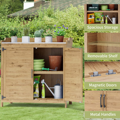 Lofka Outdoor Storage Cabinet, Outdoor Potting Bench Table with Removable Shelves for Yard, Garden,  Waterproof Wood