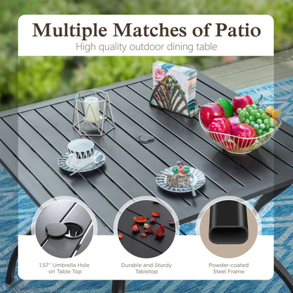 Alpha Joy 8-Piece Outdoor Patio Dining Set with 13 ft Umbrella, Rattan Chairs & Rectangle Table Set for 6, Beige Umbrella