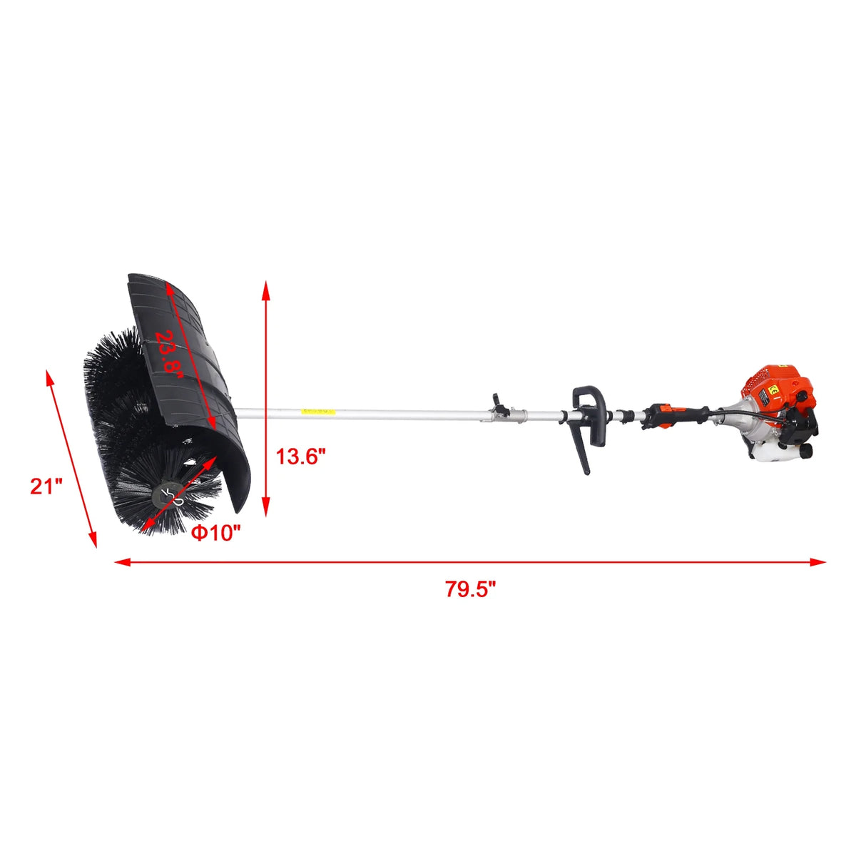 52CC 2-Stroke Broom Sweeper, Walk Behind Handheld Gas Powered Snow Sweeper, Brush Broom Sweeping Machine for Garden Lawn Yard Sidewalk Driveway Snow Cleaning, Broom Brush 24x9" EPA, D9025